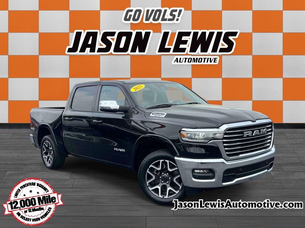 2025 RAM 1500 Laramie in Diamond Black — front three-quarter view