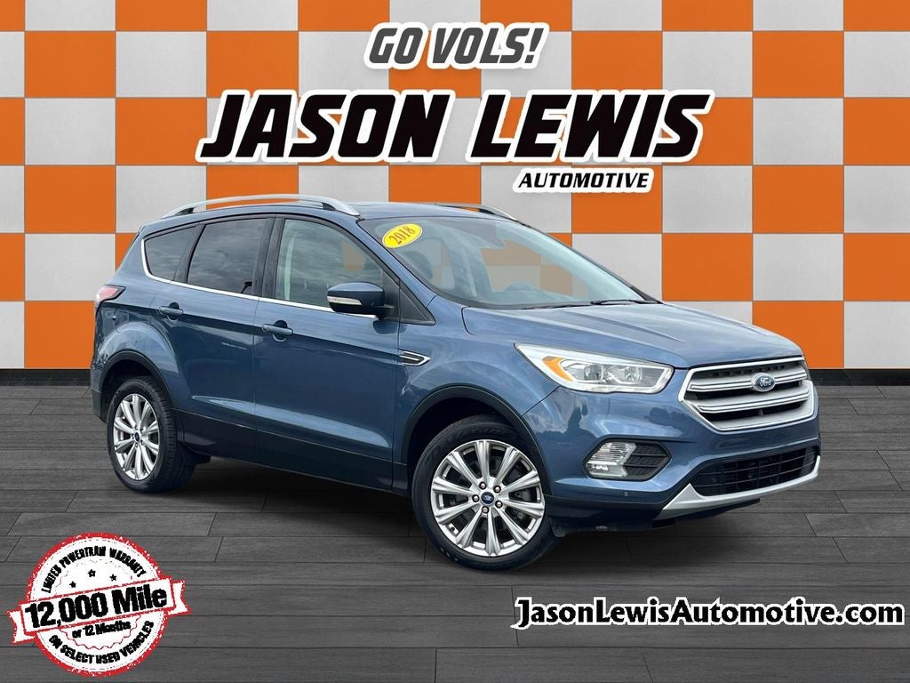 2018 Ford Escape Titanium in Blue Metallic — front three-quarter view