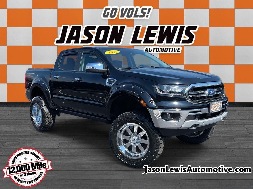 2021 Ford Ranger Lariat in Shadow Black — front three-quarter view