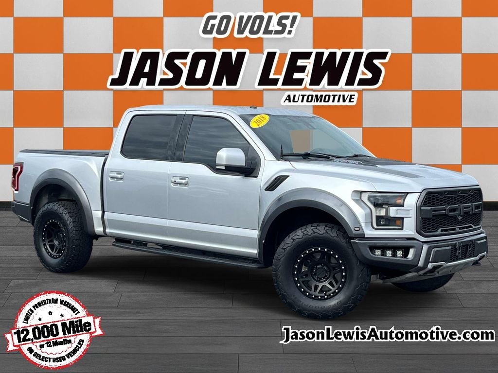 2018 Ford F-150 Raptor in Ingot Silver — front three-quarter view