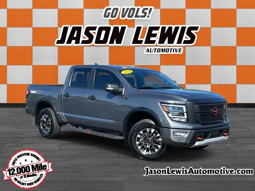 2024 Nissan Titan PRO-4X in Gun Metallic — front three-quarter view
