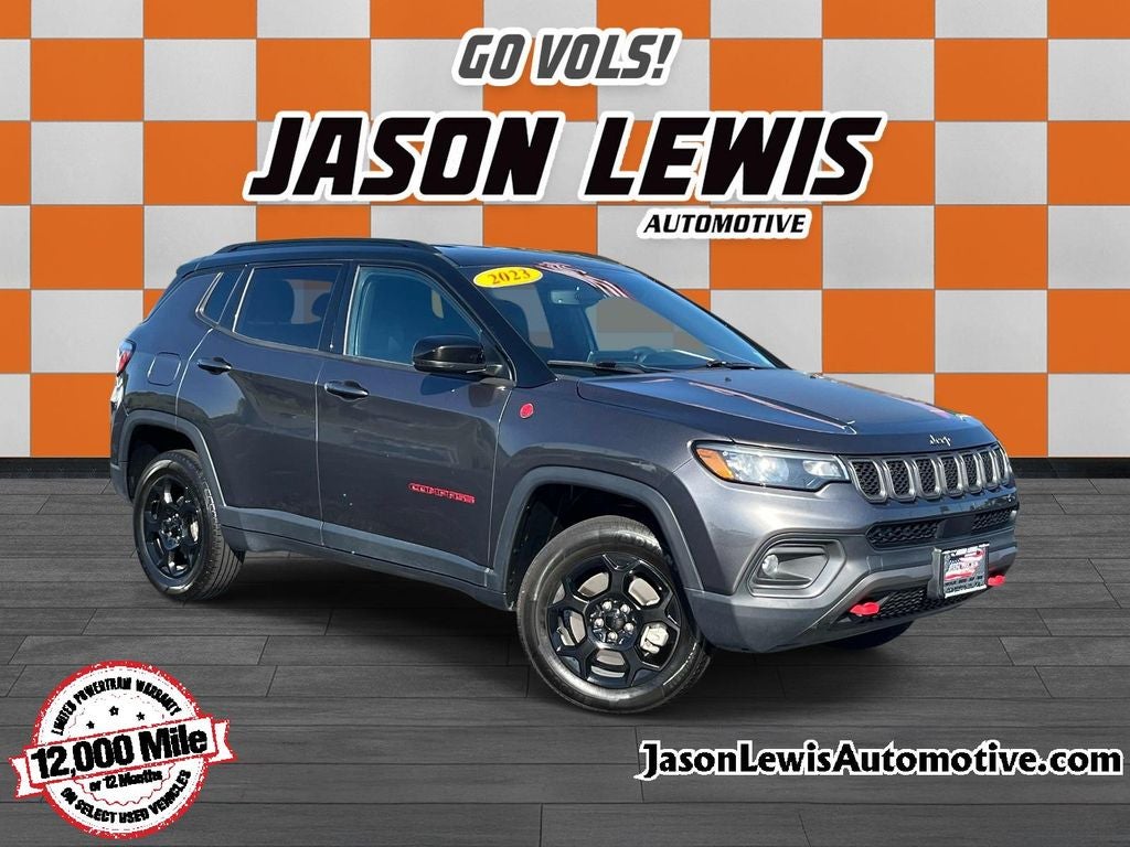 2023 Jeep Compass Trailhawk in Granite Crystal Metallic Clearcoat — front three-quarter view
